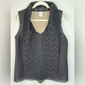 Oscar de la Renta Black Silk Sleeveless Lace Top Blouse Women’s 10 Designer